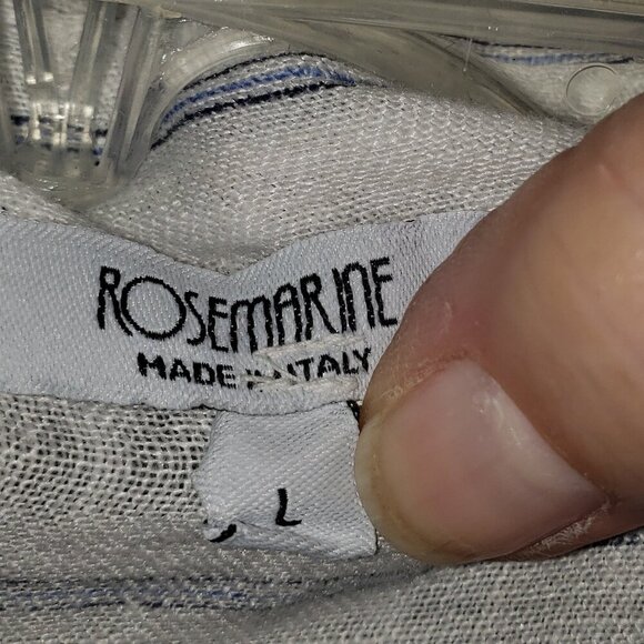 Women's Rosemarine White w/Blue stripes Oversized Button-Down Linen Shirt - L - Picture 4 of 4